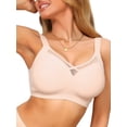 thumbnail image 4 of INSPIRE CHIC Women's V-Neck Mesh Full Coverage Wireless Soft Cup Wide Adjustable Straps Minimizer Bras Small Beige, 4 of 5