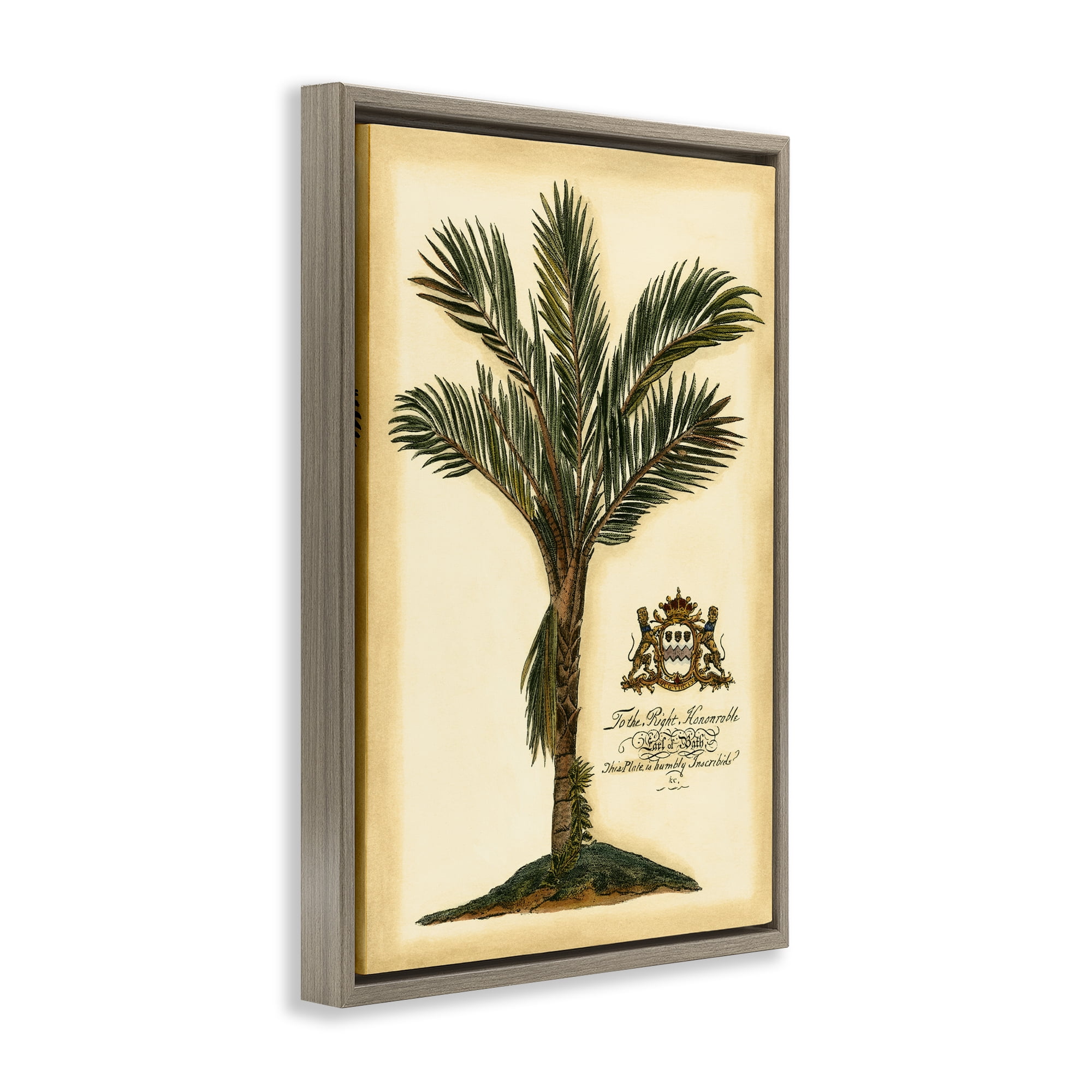Stupell Industries Vintage Colonial Palm Brown Framed Floater Canvas Wall Art, design by Vision Studio