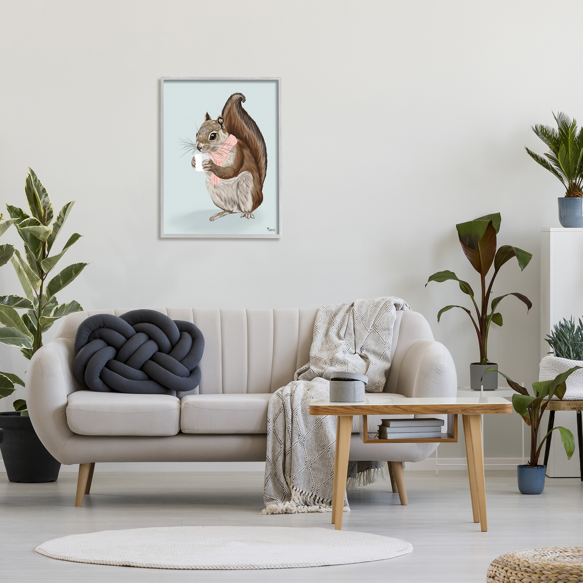 Stupell Industries Squirrel with Warm Mug Animals & Insects Painting Gray Framed Art Print Wall Art, 24 x 30