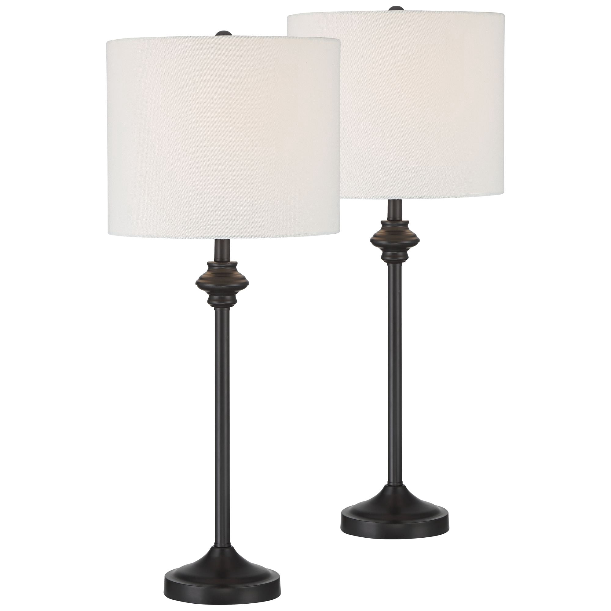 360 Lighting Lynn 26" Tall Skinny Buffet Modern Table Lamps Set of 2 Black Metal White Shade Living Room Bedroom Bedside House