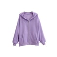 thumbnail image 2 of hirigin Women's Loose Plush Jacket, Zipper Open Front Hooded Solid Color Casual Sports Coat, Black/ Purple/ Blue/ White/ Grey, 2 of 7