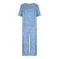 thumbnail image 5 of Ecqkame Women's Sleepwear Capri Pajama SetsPrinted Round Neck Short Sleeve Sleepshirt And Pants Sets Loungewear Pajamas With Pockets Blue M, 5 of 8