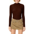 thumbnail image 5 of Fshiont Y2k Womens Long Sleeve Stretch Mock Neck Ribbed T-Shirt Slim Fit Casual Basic Tops Brown One Size, 5 of 7