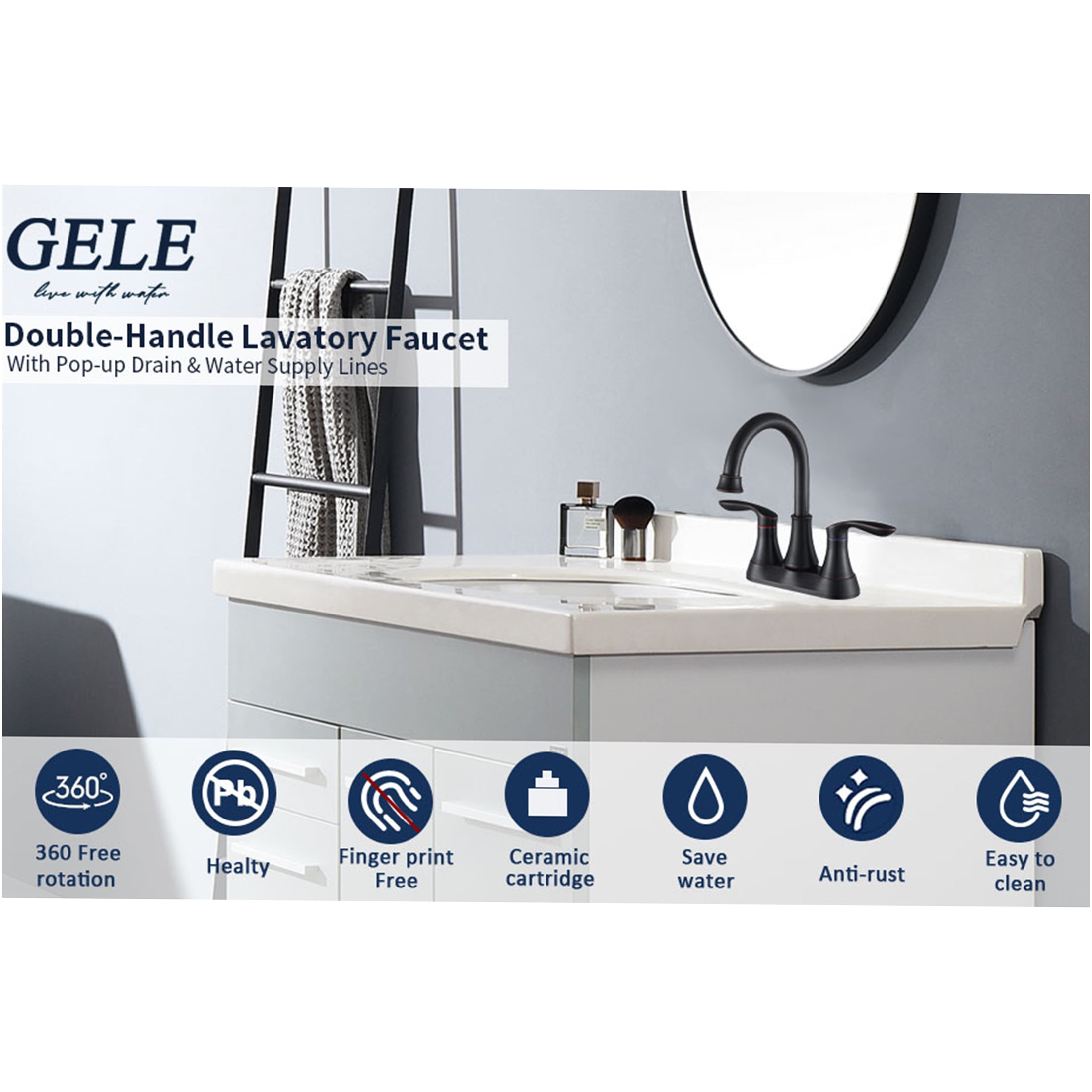 JERFIT Oil Rubbed Bronze Bathroom Faucet, 4 inch Centerset 2-Handle Vanity Sink Faucet with Pop-Up Drain, Lever Handles, and Anti-Splash Nozzle for Bathroom Sink