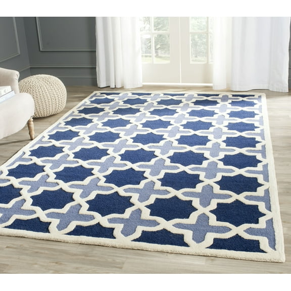 SAFAVIEH Cambridge Lincoln Geometric Wool Area Rug, Blue/Ivory, 9' x 12'