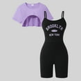 thumbnail image 5 of Tfken outfits sets for children girls Letter Print fashion T-Shirt Pant 2Pc Short Sleeve Casual Purple clothing sets Size 10-11 Years, 5 of 9