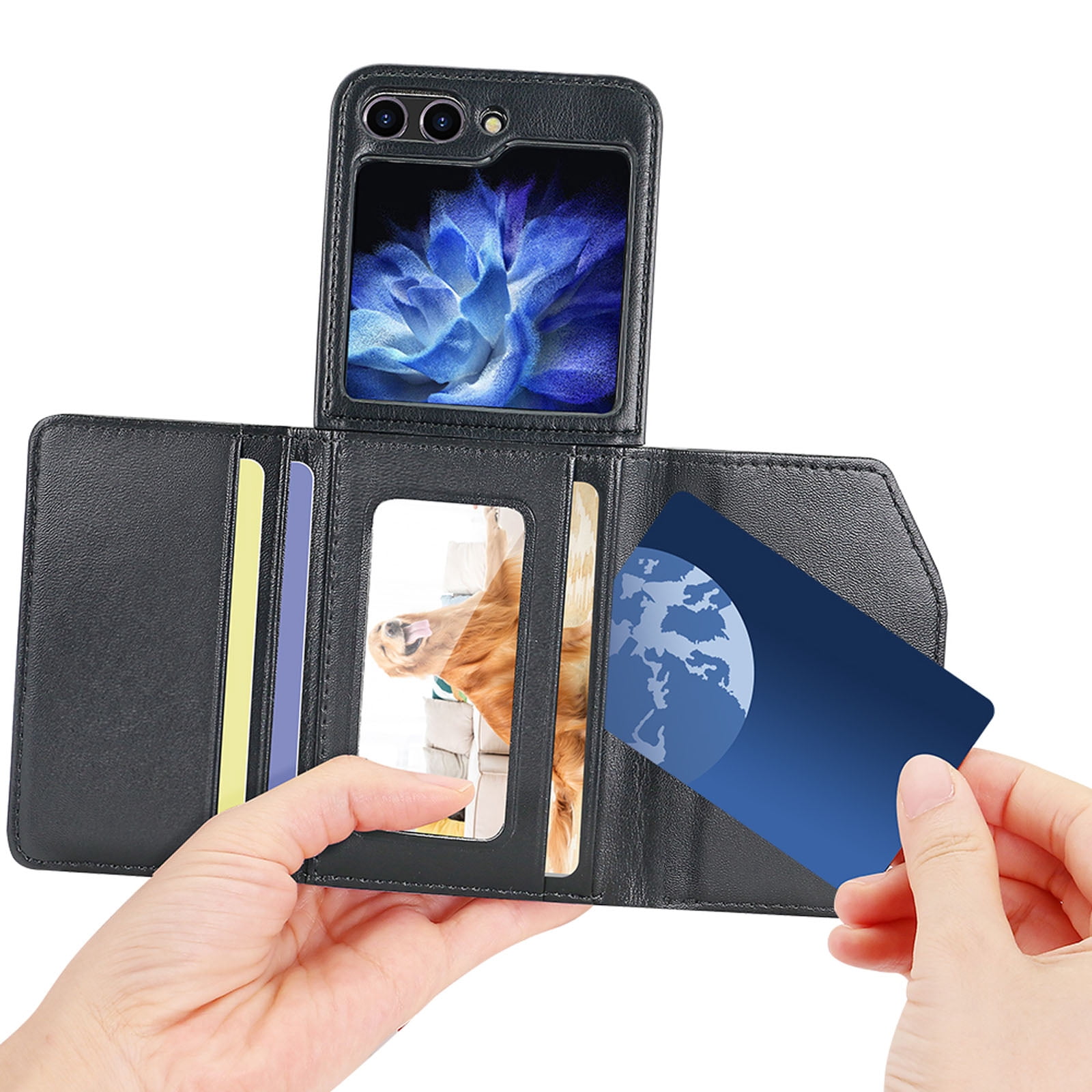 for Samsung Galaxy Z Flip 6 Case with Card Slots, [Crossbody Strap] [RFID Blocking] Women Girls PU Leather Wallet Case Lanyard Crossbody Bag Phone Case for Samsung Galaxy Z Flip 6,Black