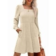 thumbnail image 3 of Womens Square Neck Long Sleeve Fall Dresses Casual Babydoll Sweater Dress M, 3 of 8