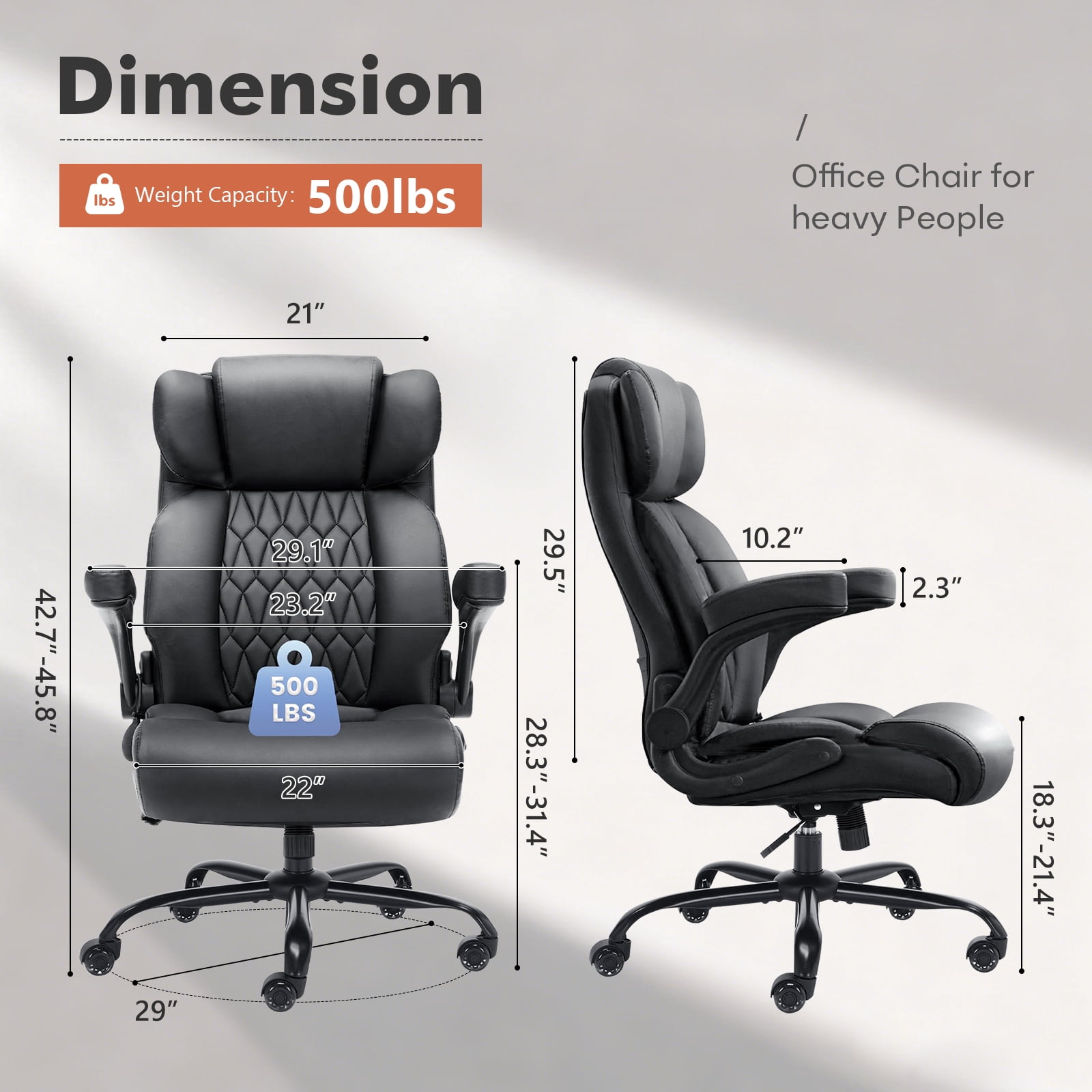 Ninecer Ergonomic Leather Office Chair with Adjustable Flip-Up Arms and Lumbar Support, Black