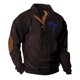 thumbnail image 1 of Blusa y camisa de manga larga con cuello alto para hombre, estilo casual, con estampado de palmeras color cacao, deportiva, con cuello alto, botones y patchwork, de poliéster., 1 of 8