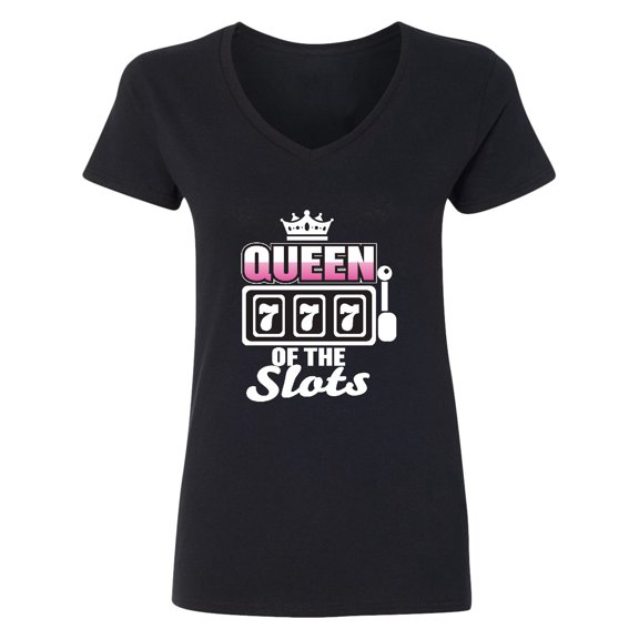 Inktastic Queen of the Slots Women's V-Neck T-Shirt