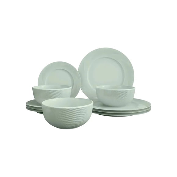 Vajilla de Porcelana de Hueso Willowmist, 12 Piezas Para 4 Personas, Color Verde