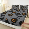 thumbnail image 3 of Manfei Horror Pumpkin Child Twin Sheet Sets, Gothic Bat Ghost Print Twin Fitted Sheet, Sugar Halloween Flat Sheet, Lightweight Room Decor, 3-Piece, 3 of 7