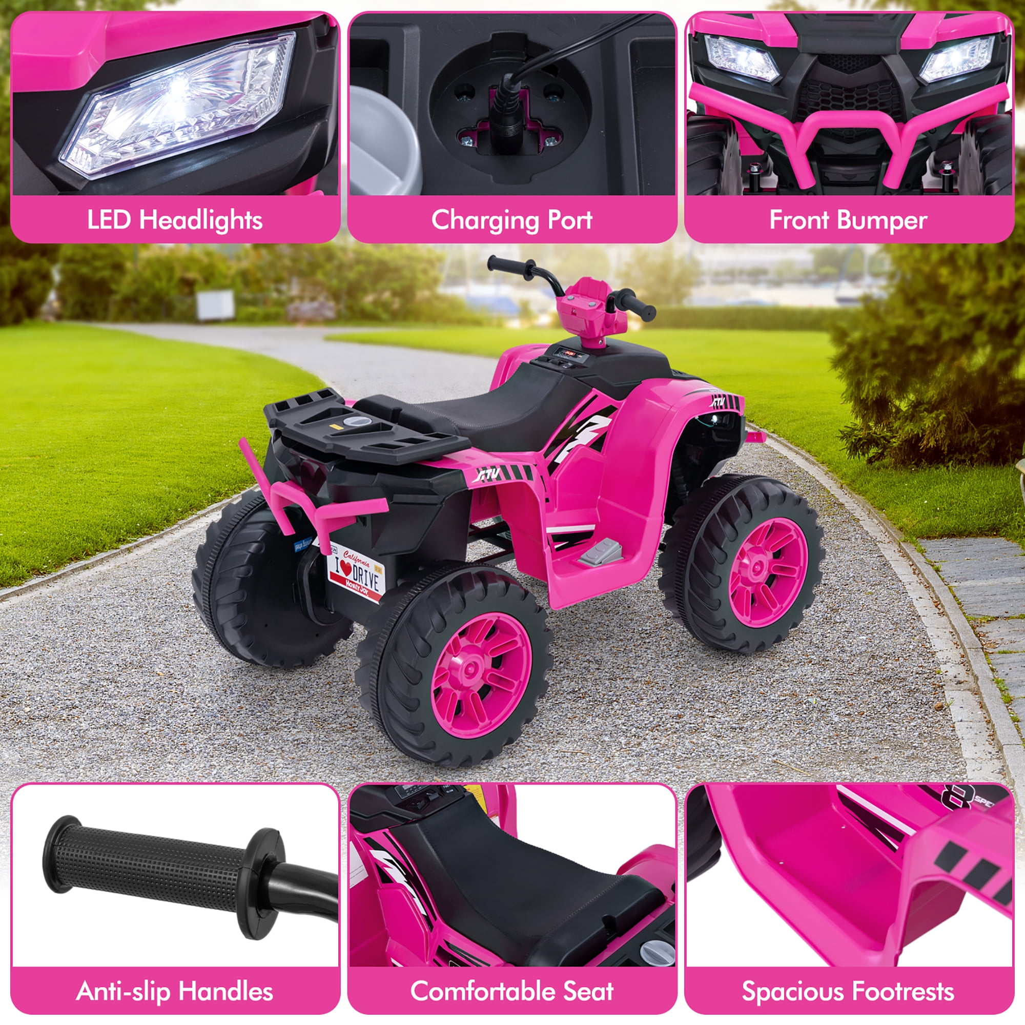 Gymax Kids Ride-On ATV 24V Battery Powered Electric Vehicle w/ Wireless Connection Music Radio Pink