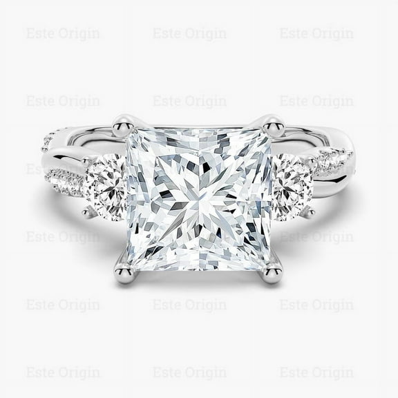 ESTE ORIGIN 1.5 CT Three-Stone Princess Cut Moissanite Engagement Ring US 8