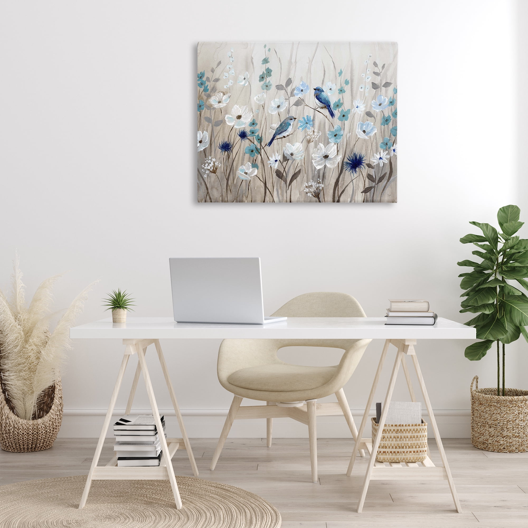 Birds Floral Meadow Blossoms Canvas Art, 40 x 30, Design By Artist Nan