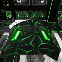 Feelyou Futuristic Gamepad Boys Queen Comforter Set, Neon Green Abstract Line Bedding Sets, Modern Video Gaming Reversible Bedding Comforter Set, Luxury Bedroom Decor, 3 Pieces