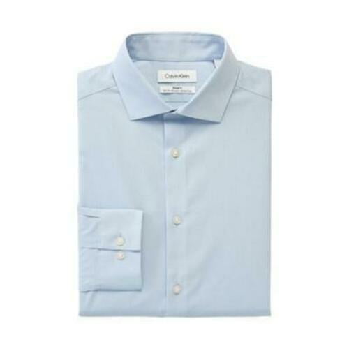 Calvin Klein Steel Plus Men's Dress Shirt Stretch Slim Fit Check Blue-15 32/33