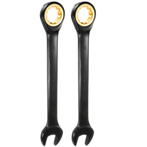 Uxcell 2Pcs Ratcheting Wrench 30mm Metric Open End Wrench 72-Teeth CR-V Steel 12 Point Nickel Plated Combination Ratchet Wrench