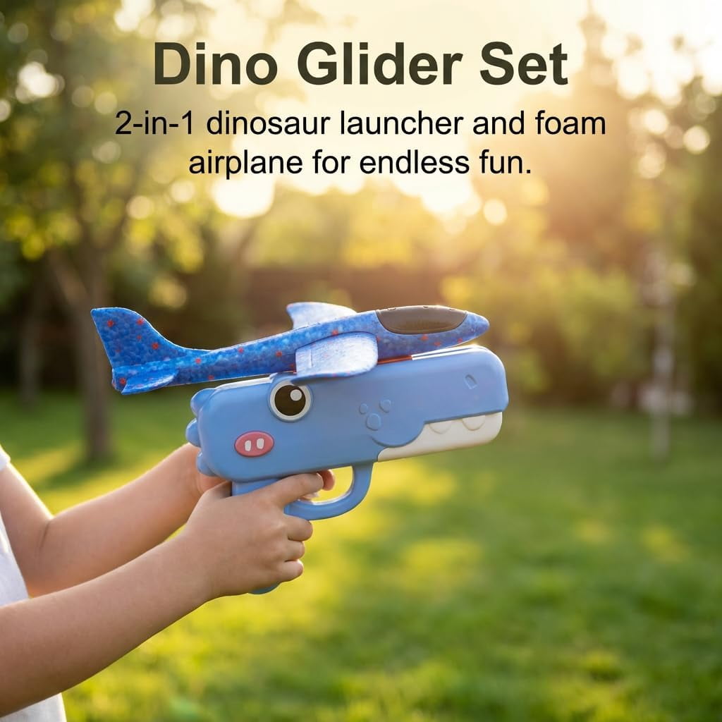 Dinosaur Foam Glider Launcher Toy Model, 2026 New Foam Glider Plane with Airplane Launcher, Lovely Outdoor Flying Model for Park, Perfect Dinosaur Foam Glider Airplane