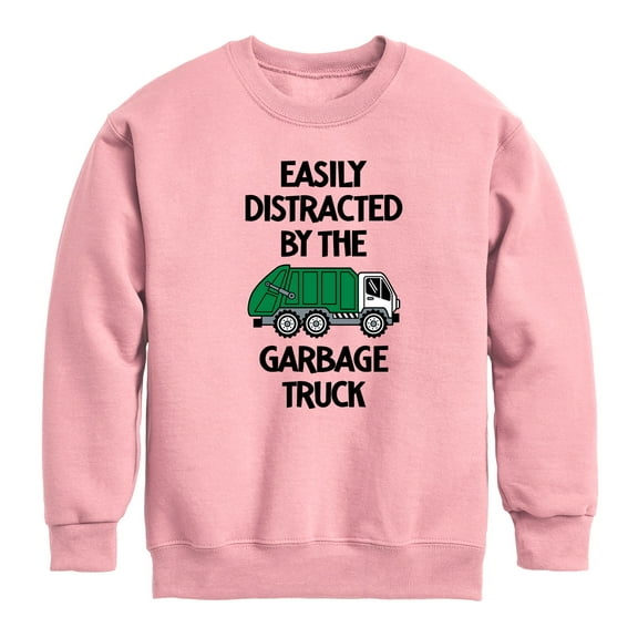 Instant Message - Easily Distracted By The Garbage Truck - Toddler & Youth Crewneck Fleece Sweatshirt