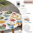 thumbnail image 3 of Summer Beach Round Tablecloth for 36-44 Inch Tables,Fitted Table Cover with Elastic Edge,Tropical Coconut Watermelon Lemon Flamingo Waterproof Outdoor Table Cloth Protector for Patio Garden Dinner, 3 of 9