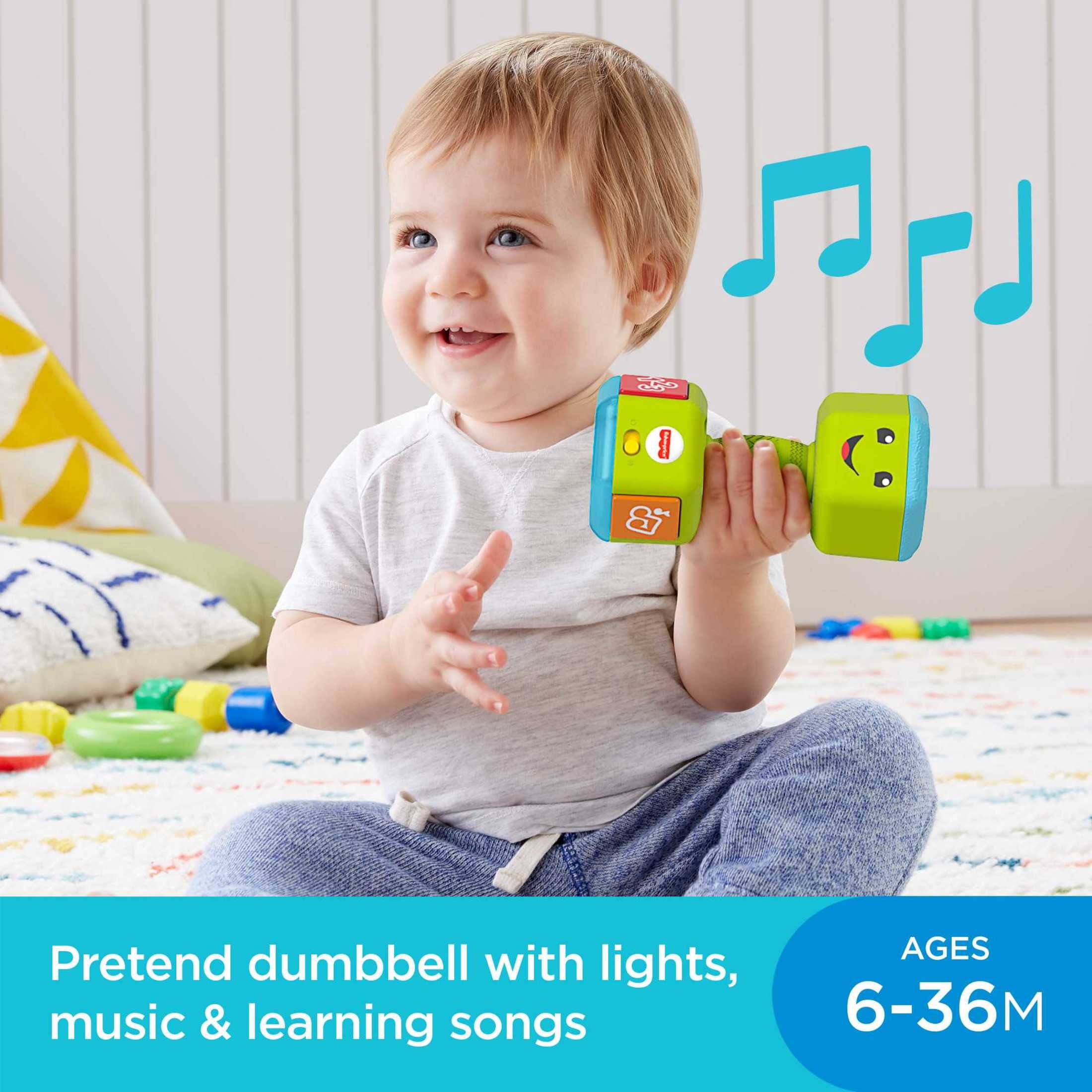 Fisher-Price Laugh & Learn Countin’ Reps Dumbbell Musical Baby Rattle Toy for Unsex Infant & Toddler