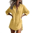 thumbnail image 2 of Shihyeh Womens Button Down Shirts Linen Cotton Long Sleeve Blouse Tunic Tops Cover Up Shirt Loose Beach Bikini Dress, 2 of 6
