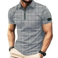 thumbnail image 2 of Sakmal Polo Shirts for Men Breathable Zip Neck Short Sleeve Tshirts Plaid Dressy Casual Gray Shirts for Men L, 2 of 8