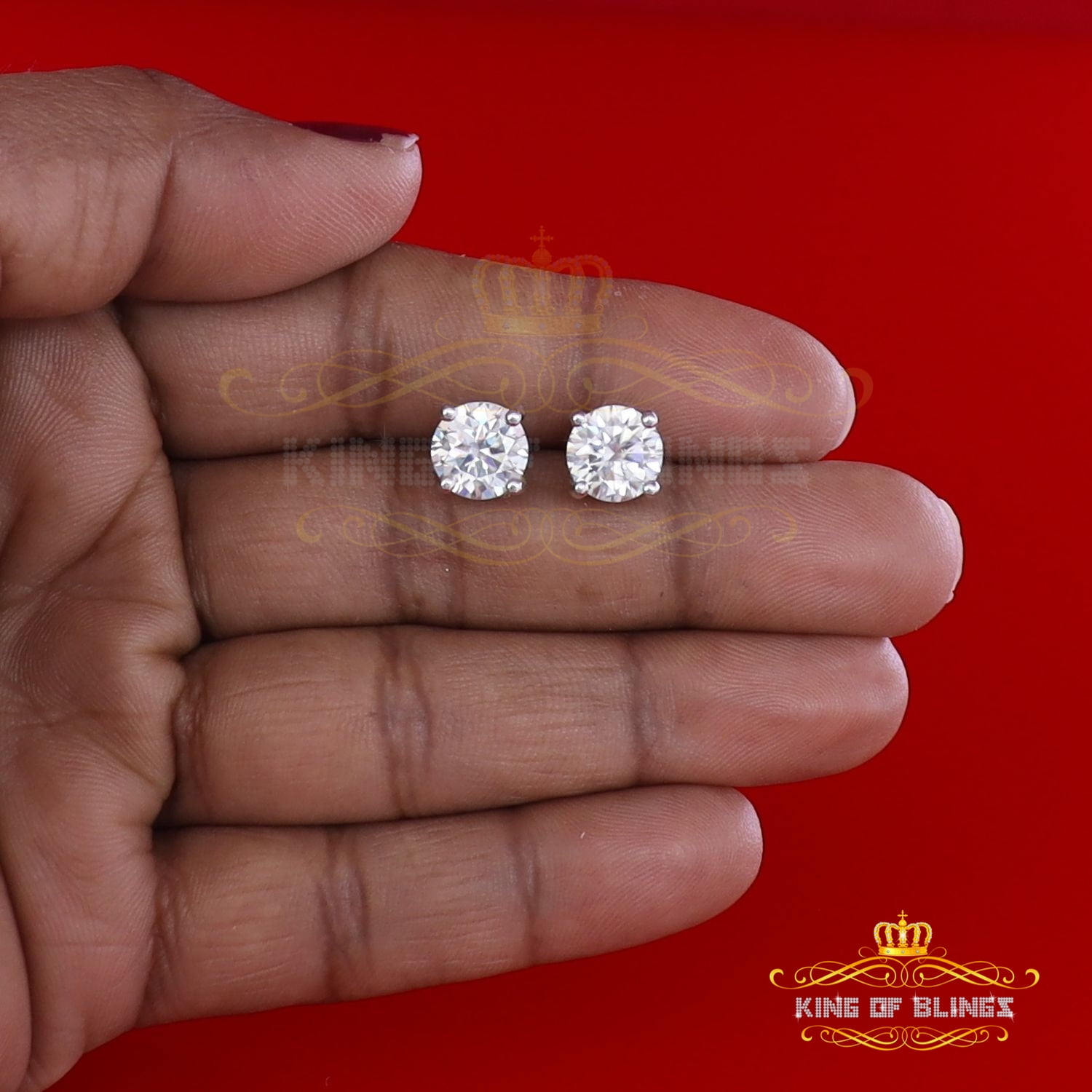 10k Real White Gold with 3.50ct Round VVS 'D' Color Moissanite Stud Earrings