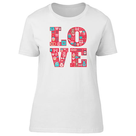 Word Love With Valentine Icons Tee Women's -Image by