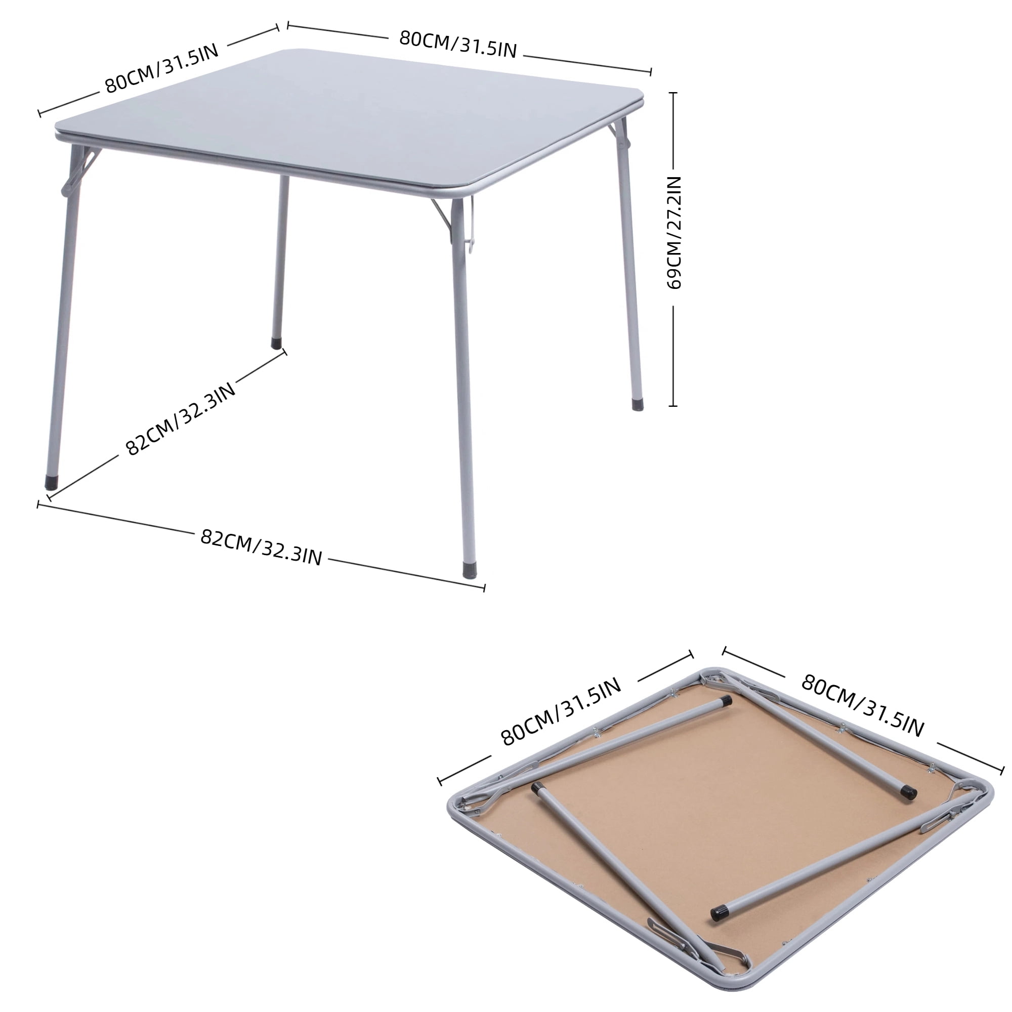 Homy Casa 34" Square Folding Table, Portable Card Table for Dining, Games, Camping, Gray