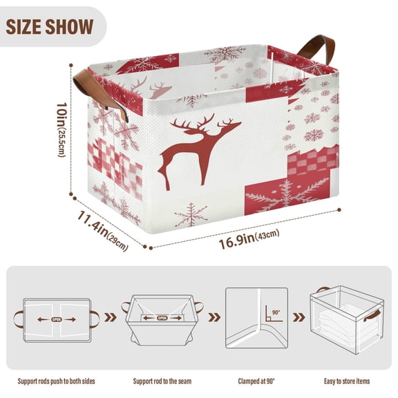BZSMCE Collapsible Fabric Cube Storage Bins Simple Christmas Printing Design Pattern Storage Box