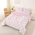 thumbnail image 2 of Manfei Cute Initial M Queen Comforter Set,Pretty Checkerboard Bownot Comforter Sets Queen,Pink,Pink Reversible,3-Piece,1 Comforter and 2 Pillowcases, 2 of 7