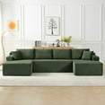 thumbnail image 3 of 133" Oversized Modular Sectional Sofa, Corduroy U Shaped Cloud Couch with Cup Holders and Side Pockets, 6 Seater Boneless Sofa for Living Room, Green, 3 of 6