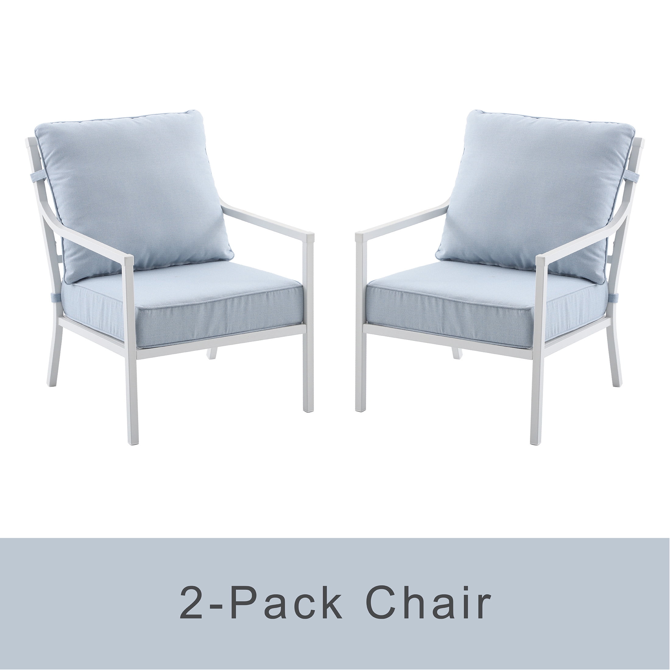 My Texas House Cambria 2-Pack Steel Outdoor Patio Conversation Chairs, White/Blue