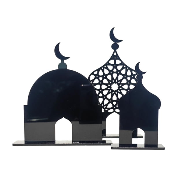 3 piezas de letrero de mesa de Ramadán, adorno decorativo para el hogar, centro de mesa, escritorio decorativo Negro