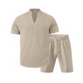thumbnail image 4 of Xzbqbs Mens 2 Pieces Linen Set Casual Henley Shirts Short Sleeve Matching Elastic Waist Drawstring Shorts Summer Beach Yoga Outfits, 4 of 7