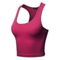 thumbnail image 2 of A2Y Women's Basic Cotton Casual Scoop Neck Cropped Racerback Tank Tops Magenta M, 2 of 5