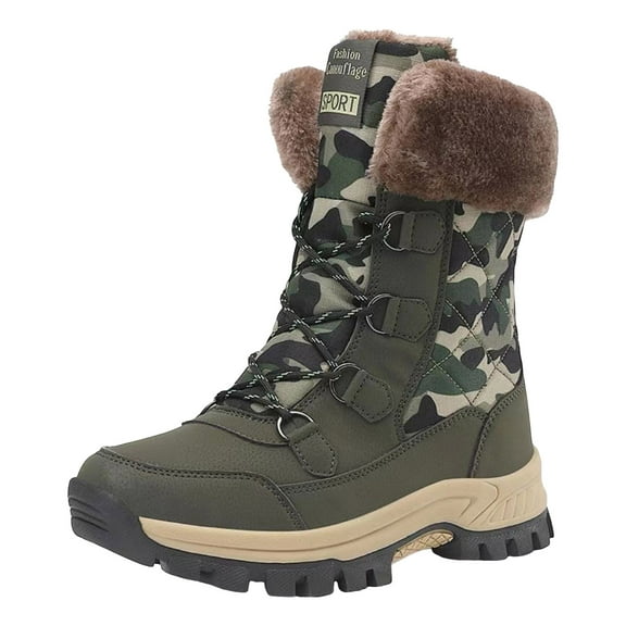 Women's Winter Warm Platform Lace Up Non Slip Snow Boots Waterproof Lightweight Wide Width Mid Calf Non Slip Hiking Booties Green 8