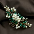 thumbnail image 2 of Nvzi Horquillas para el pelo de boda con flores para novias, peinetas con perlas de cristal, pinzas para el pelo, accesorios para el pelo de boda dorados, joyas, color verde, 2 of 5