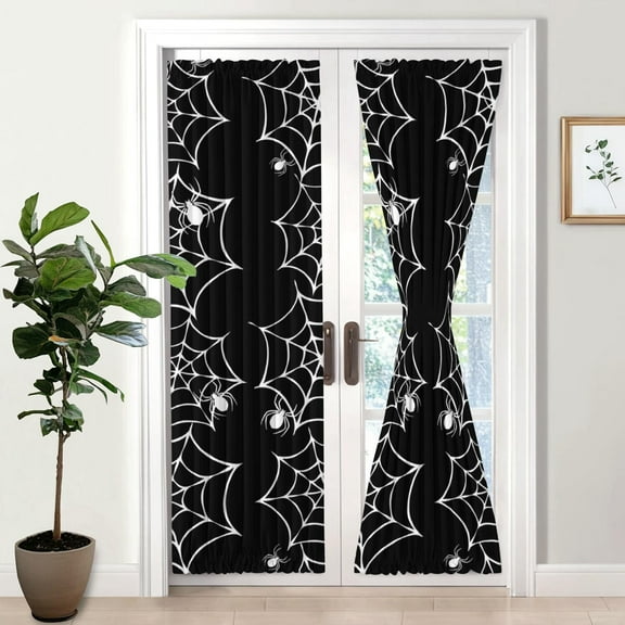 Spooky Cute Halloween Door Curtain with Ghost and Candy Pattern - 100% Blackout Thermal Linen Textured Rod Pocket 25x72in Halloween Door Curtain Holiday Gifts