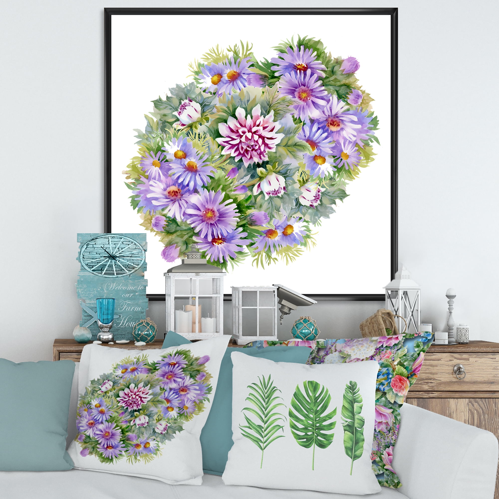 Designart 'Bouquet With Daisies and Purple Chrysanthemums' Traditional Framed Canvas Wall Art Print