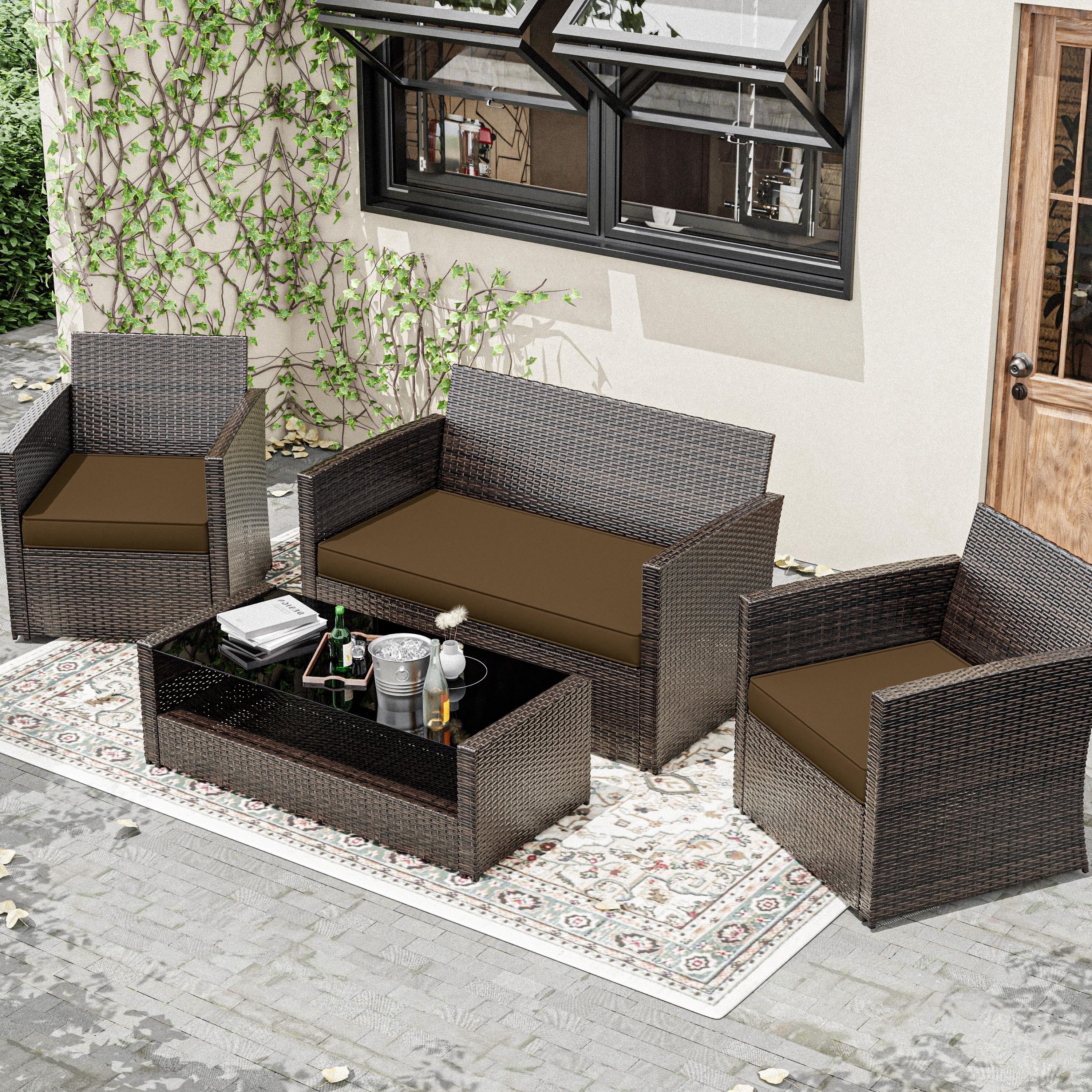 Snubbull 3 Pack Outdoor Replacement Cushions for 4-Seater Wicker Rattan Loveseat Sofa Chair Patio Furniture, 36 x 18 x 3,18 x 18 x 3, Chocolate