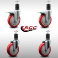 thumbnail image 2 of 5 Inch SS Red Poly Swivel 1-5/8 Inch Expanding Stem Caster Set 2 Brake, 2 of 2