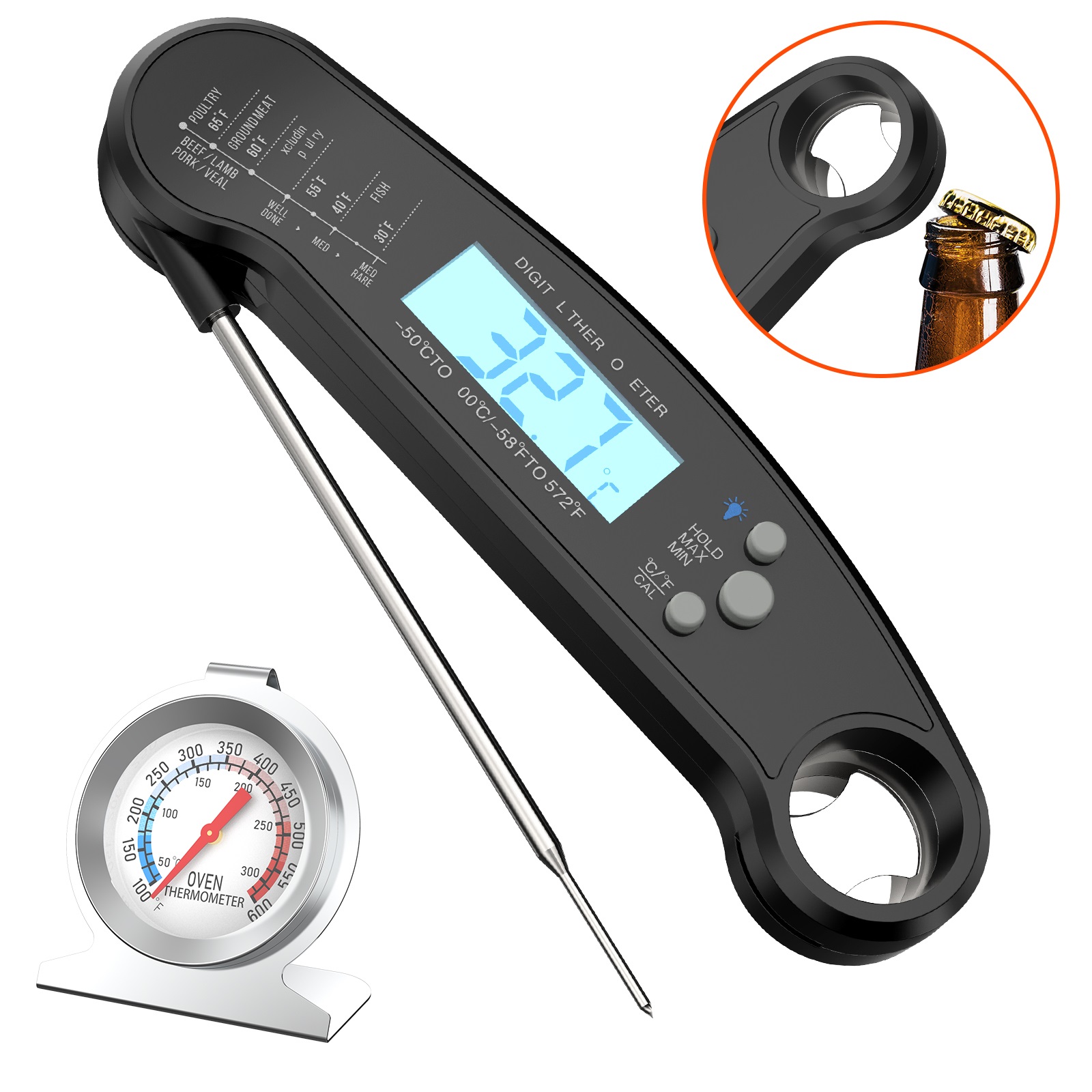 2PCS Digital Oven Thermometer ＆ Meat Thermometer for kitchen Wireless
