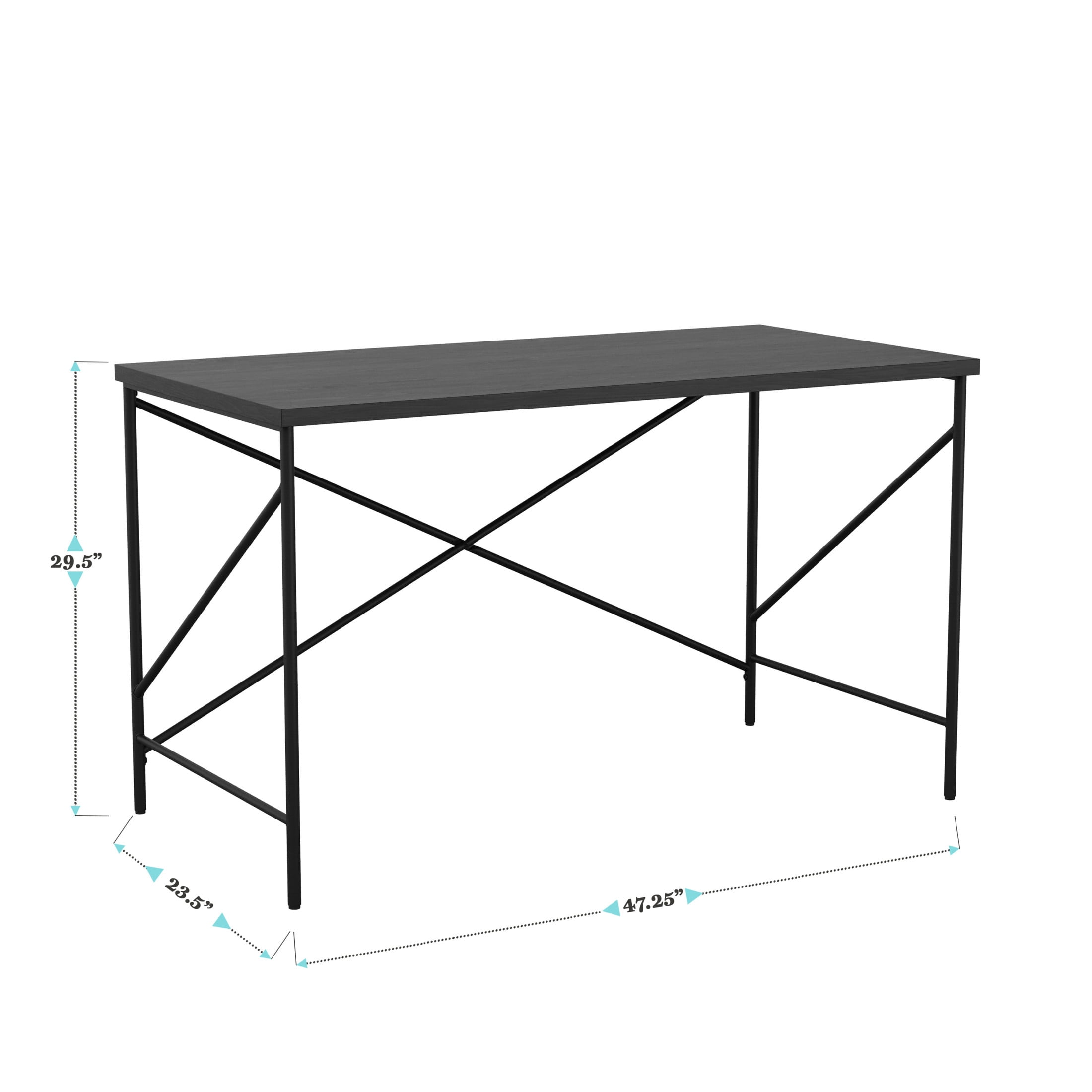 Martha Stewart Maddox Home Office Parsons Desk in Black Wood Grain with Oil Rubbed Bronze Metal X-Frame