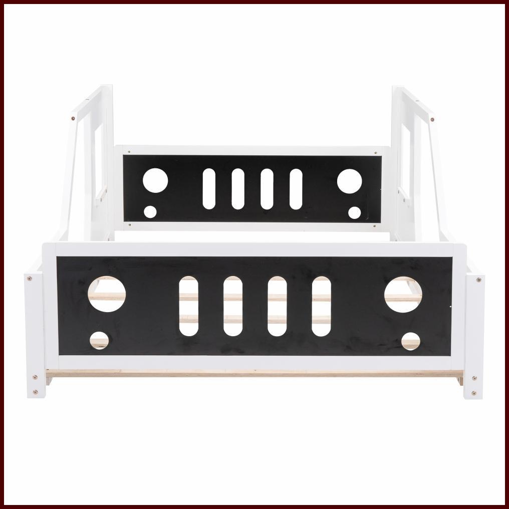 Full Size Pine Wood & MDF Classic Car Platform Bed with Wheels, White for Any Bedroom