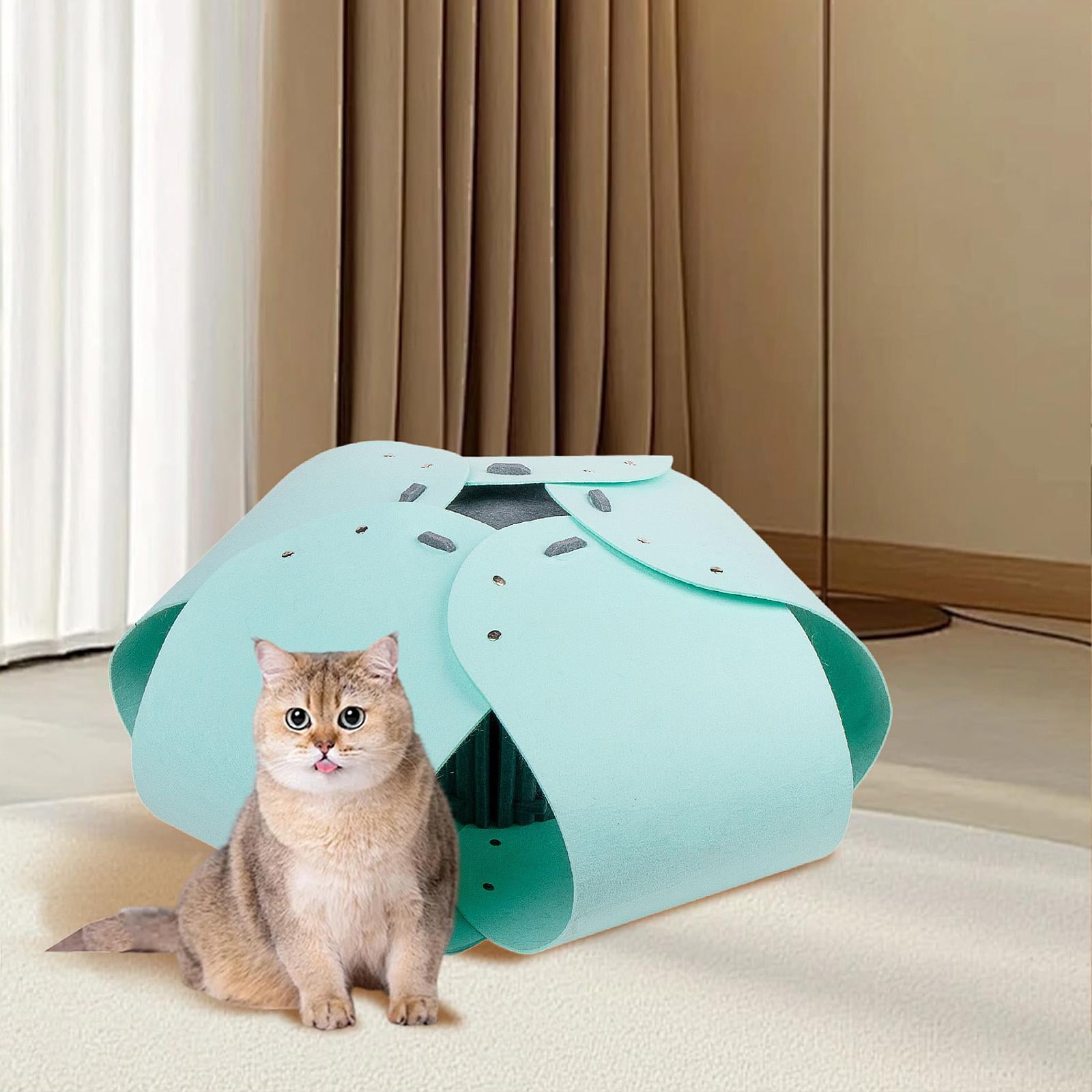 Fzaqwen Semi Enclosed Cat Tunnel Bed Soft Lightweight Cat Tent for Cats Kitten Snooze light blue