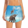 thumbnail image 2 of Xecao's Elephant Giraffe for a double-layer running short for women, perfect for gym, tennis, and more, featuring a convenient pocket., 2 of 9